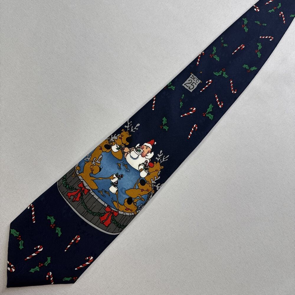 Vintage Hallmark Yule Tie Greetings Santa Hot Tub Reindeer Christmas Necktie 90s